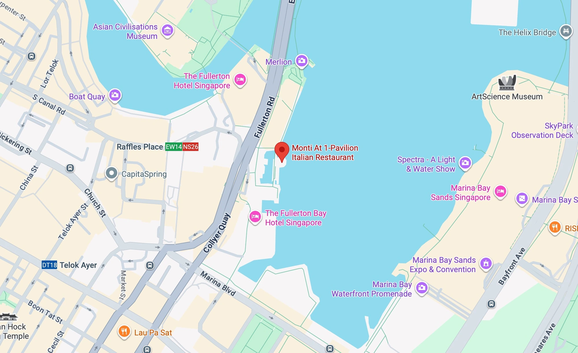 Map to Monti At 1-Pavilion, 82 Collyer Quay